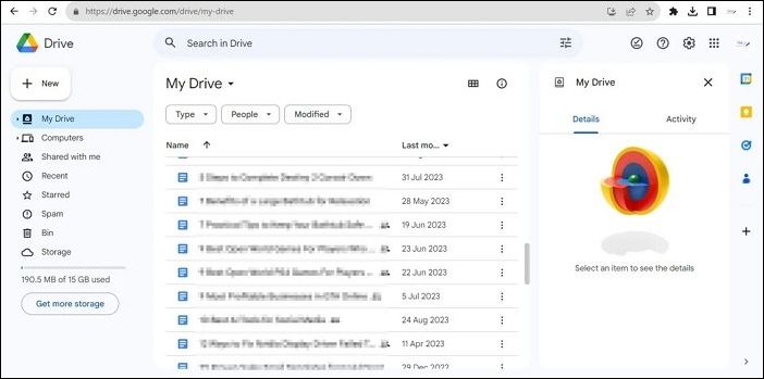 open google drive on the browser