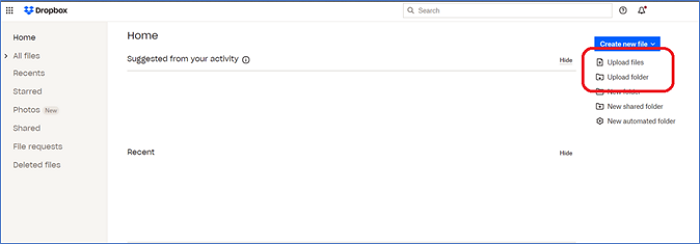 upload files or folders