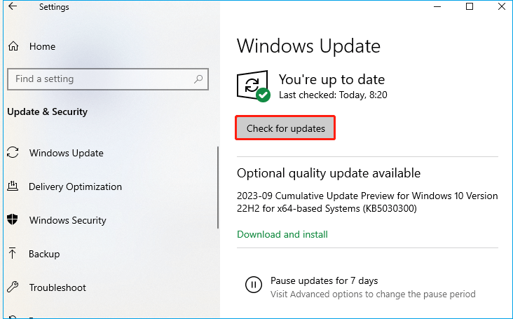 check for windows update