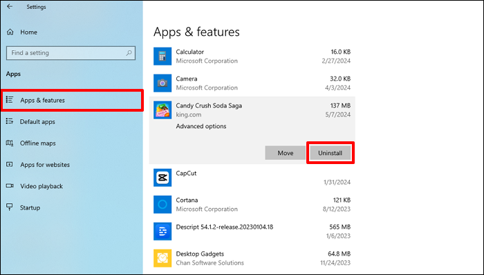 open the apps settings