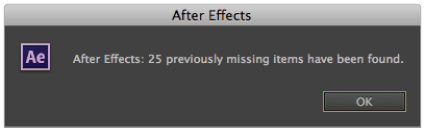 After Effects missing files found