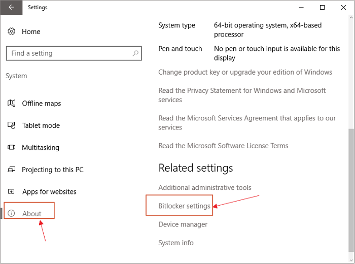 open bitlocker in settings