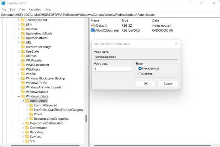 Change Registry Valut to Allow OS Upgrade