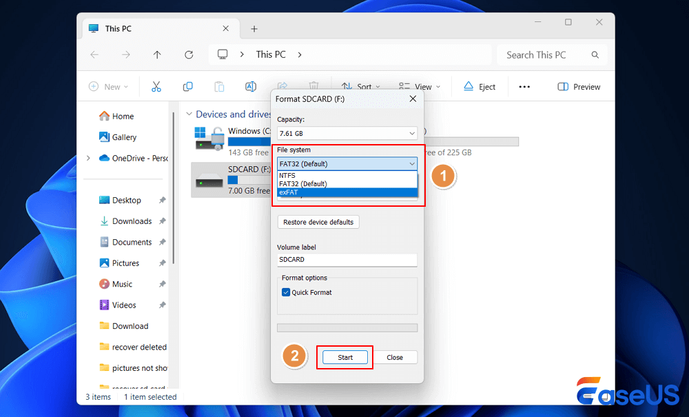 choose a file system for the SD card
