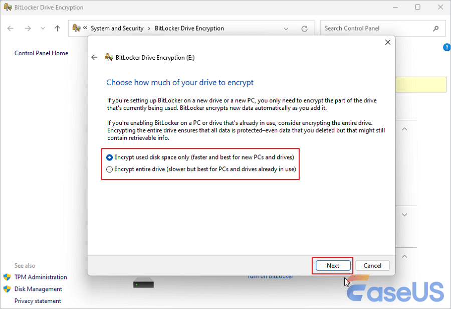 Encrypt used disk space only