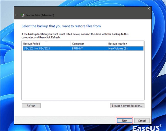 recover deleted files from Windows backup