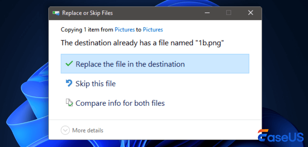 Replace the file in the destination
