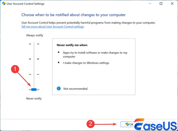 drag never notify slider down