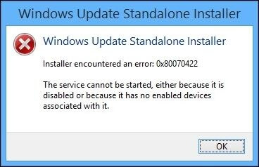 Windows update error 0x80070422