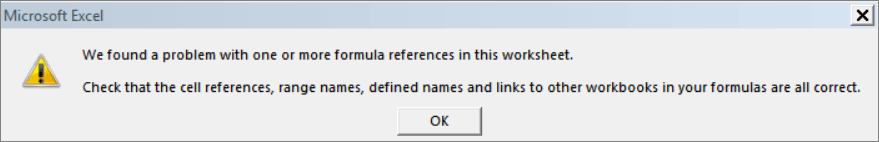 Excel found a problem with one or more formula references что делать