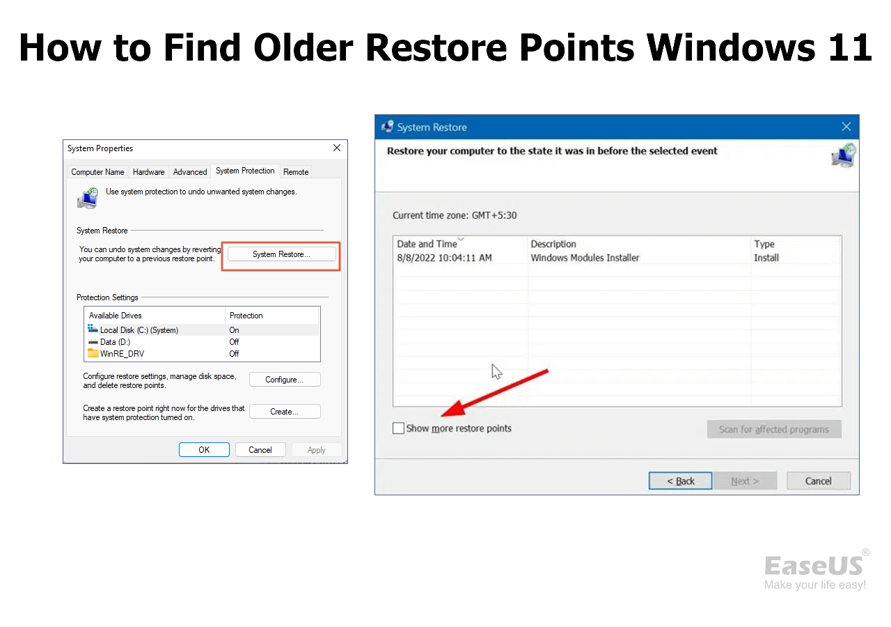 How To Find Older Restore Points Windows 11 3 Suggestions Easeus