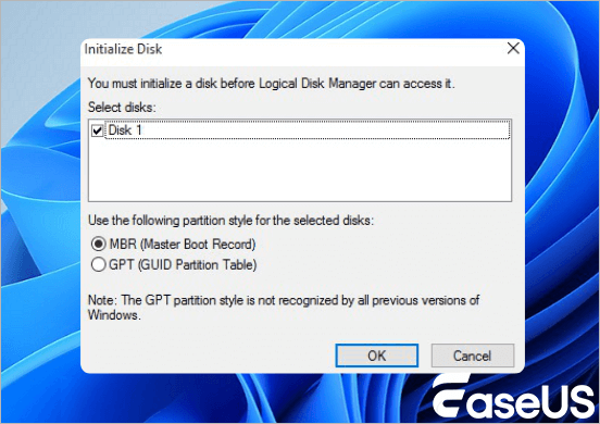 Initialize the hard drive to fix disk unknown not initialized error