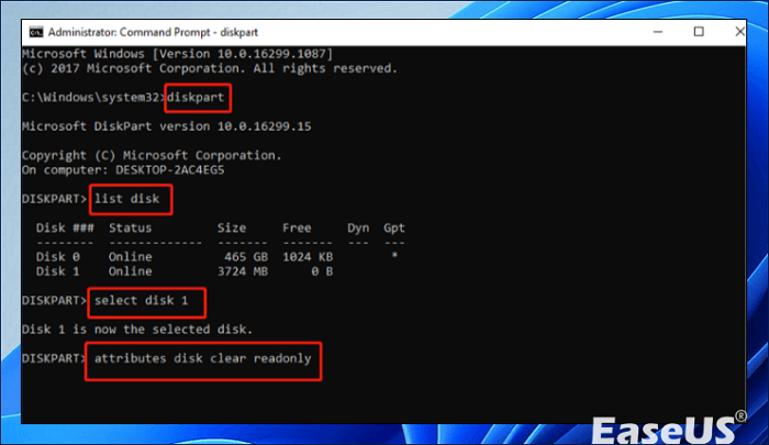 Attributes disk clear readonly