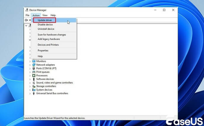 Opt for update drive from action menu