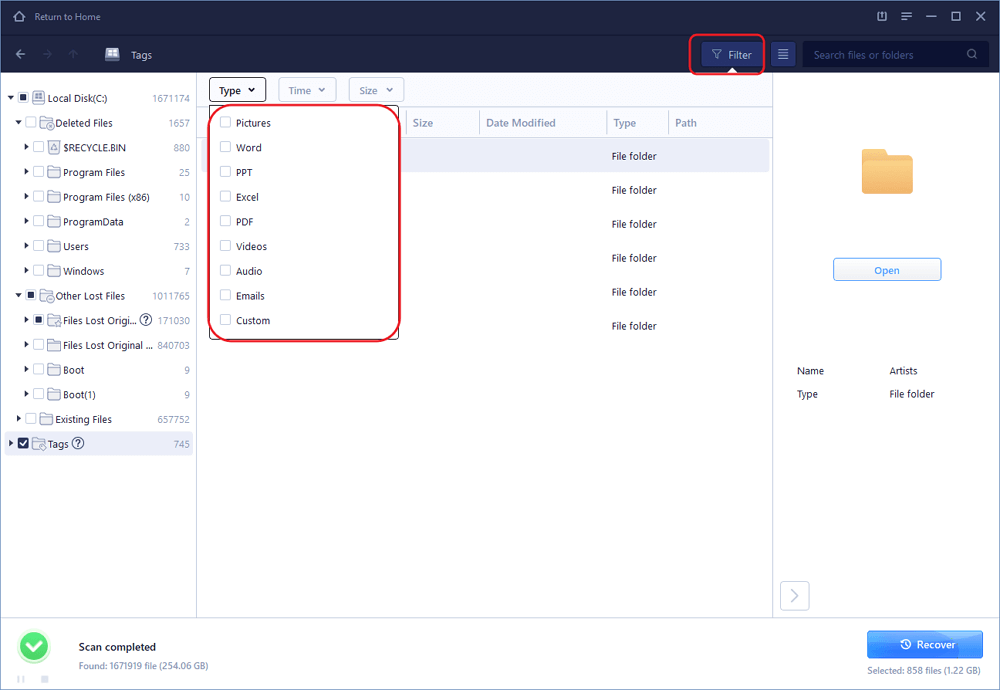 Find and preview lost recycle bin files.