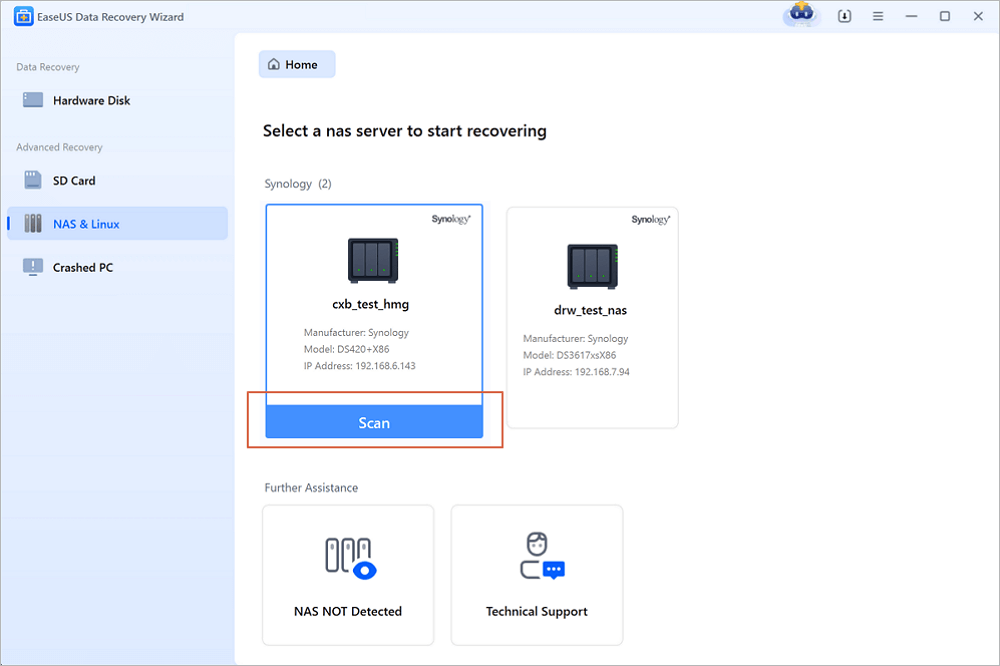 Selecteer een NAS-server en begin met herstellen