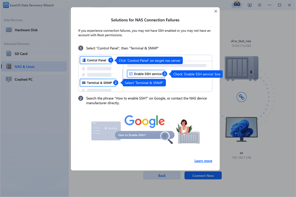 Enable SSH service on the NAS server.