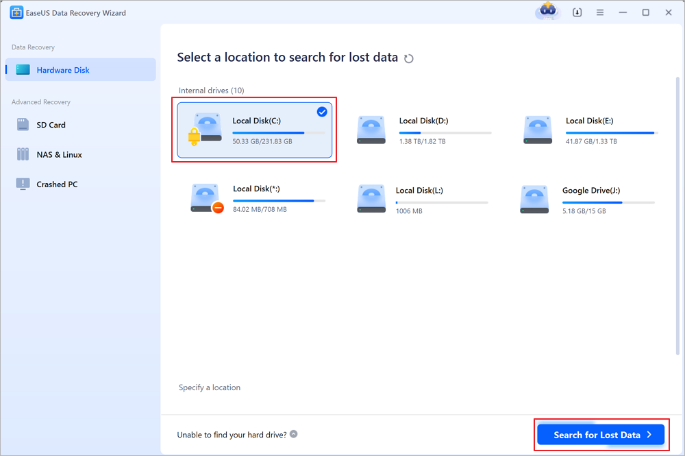 Select the bitlocker drive to scan