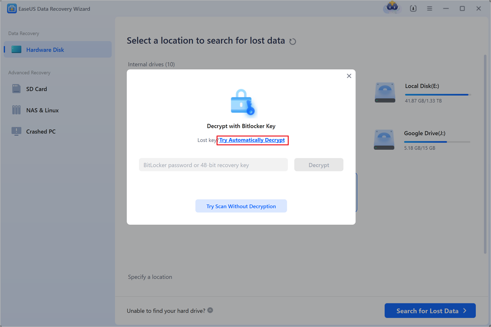 Decrypt the drive with password