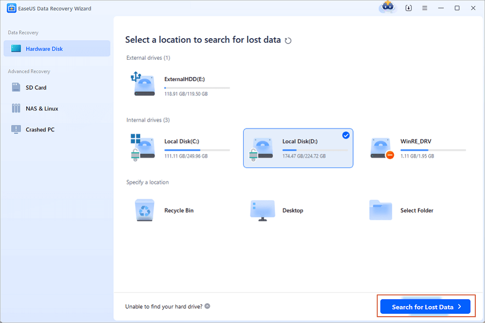 select a partition and click scan