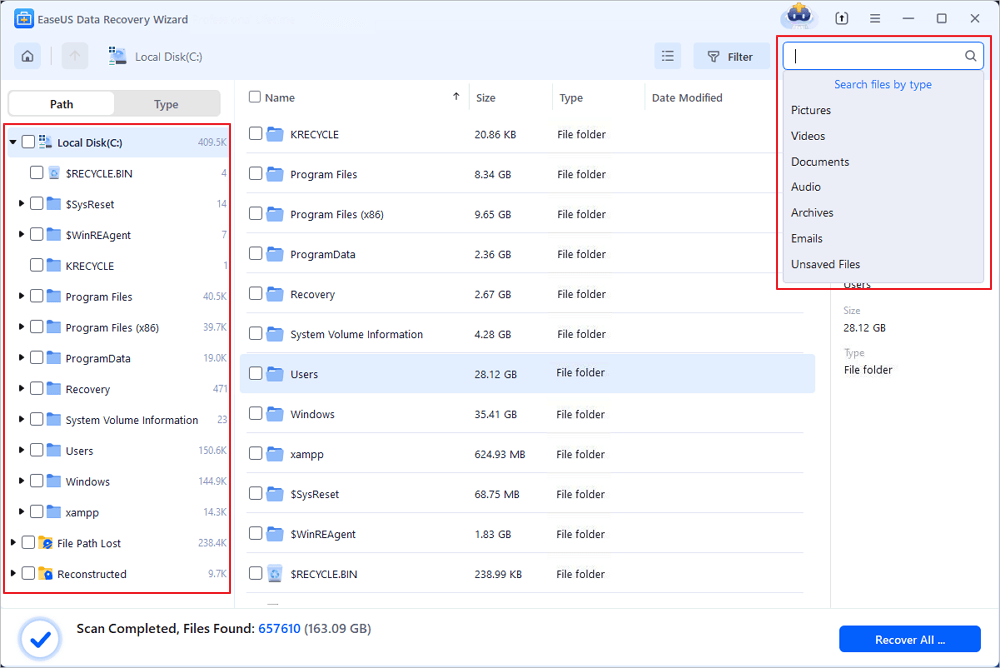 choose the recovered data type