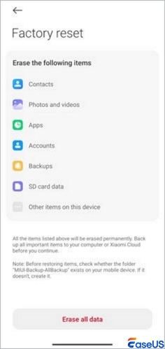 select erase all data