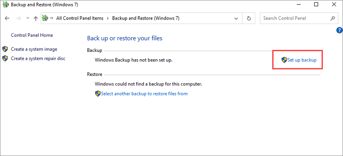 setup backup in Windows 