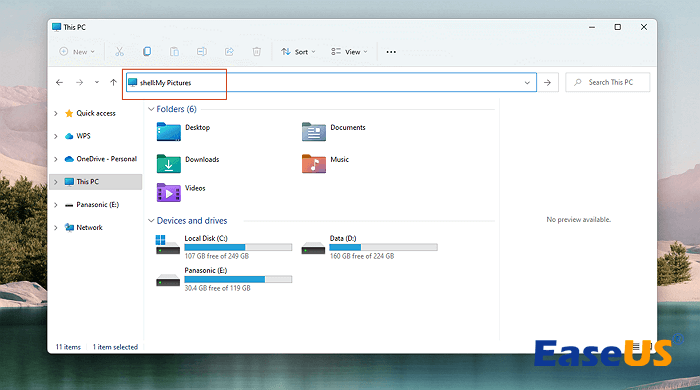 input shell my pictures command