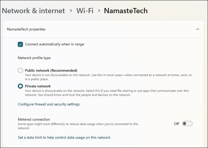 toggle off the metered connection