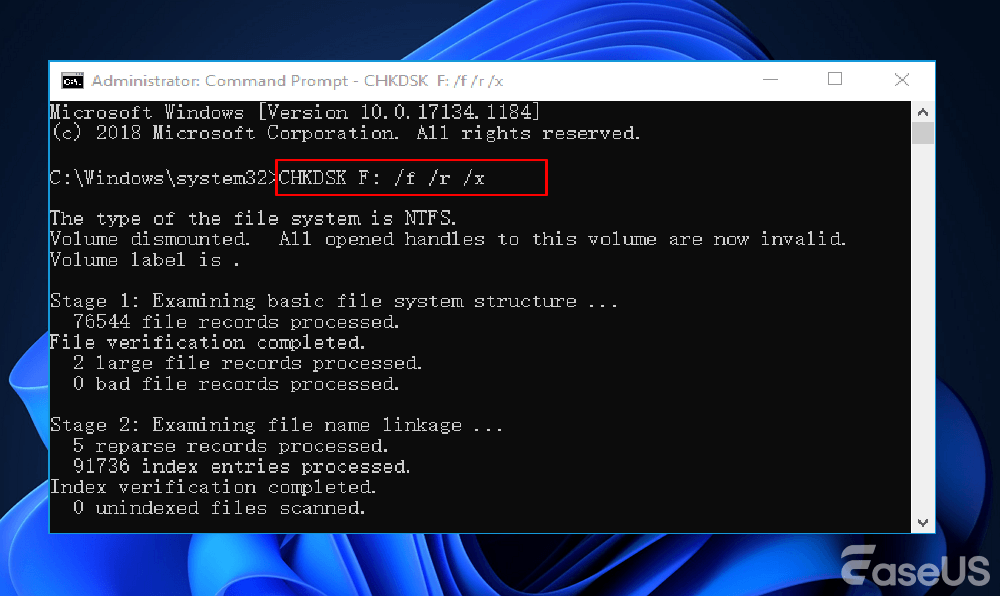 chkdsk f r x