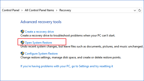 Use the system restore feature from the control panel to restore что делать