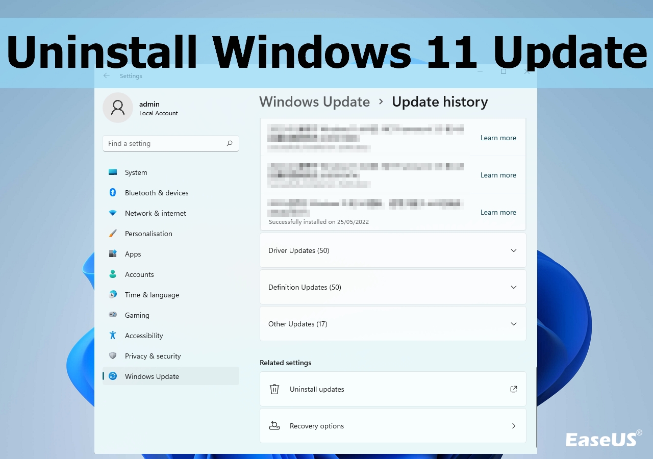 解除安裝 Windows 11 更新