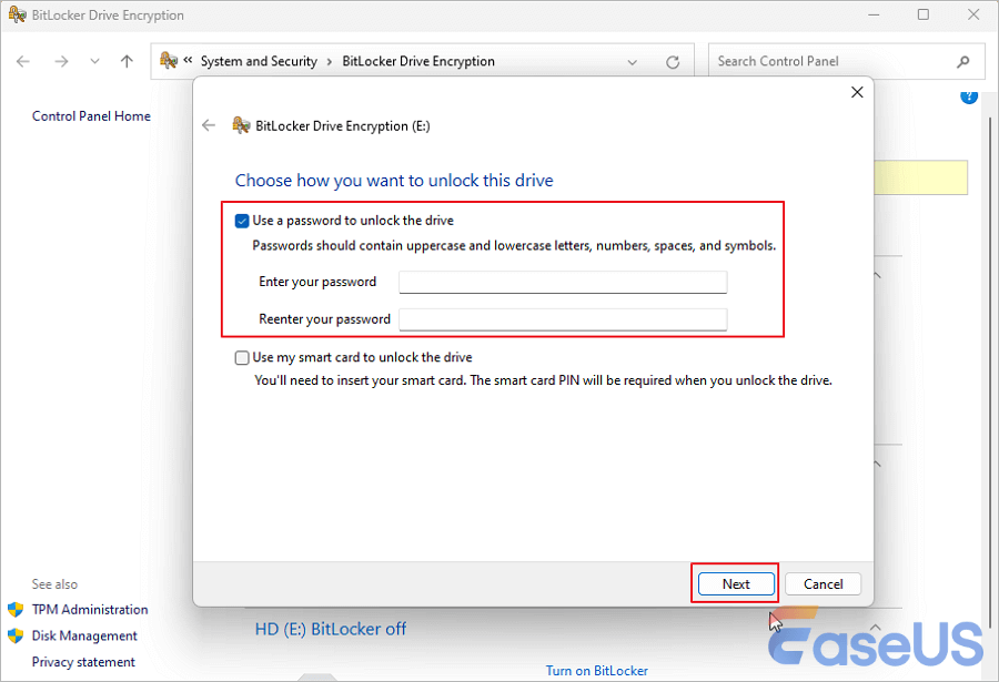 Use a password to unlock the drive
