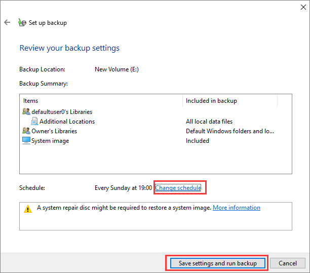 set up windows backup