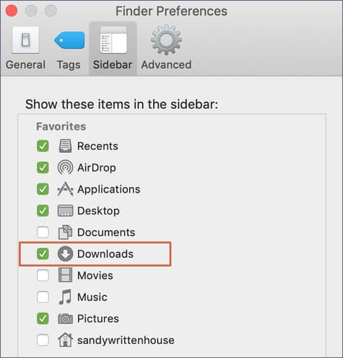 Open the Finder Preferences > Sidebar, and check the Downloads