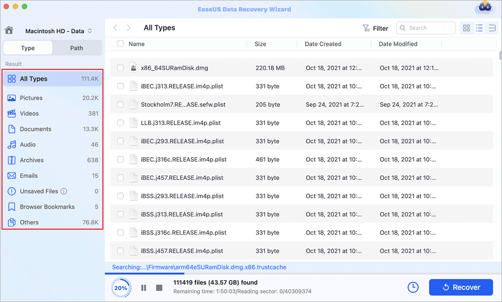 Find lost data after the scan