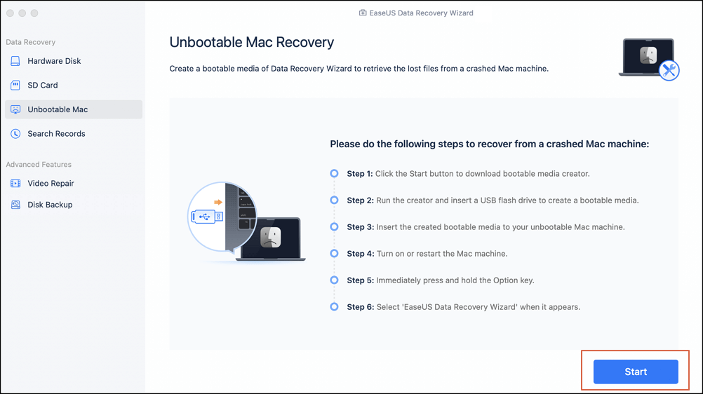 Launch EaseUS Data Reocvery Wizard for Mac and select unbootable Mac