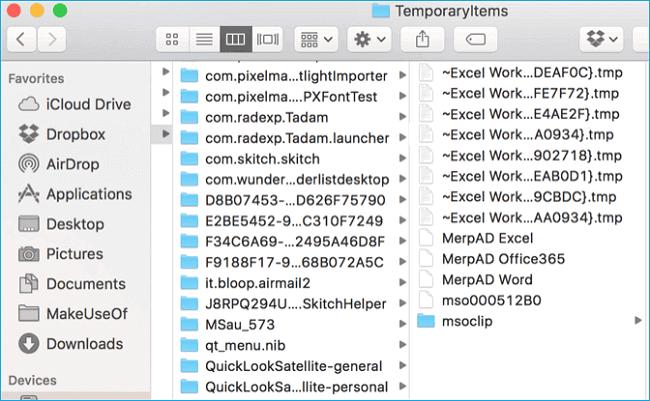 excel for mac temporary files