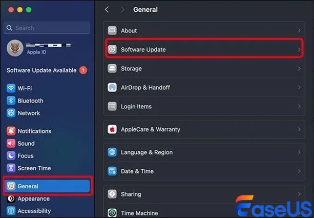 Select general and then software update