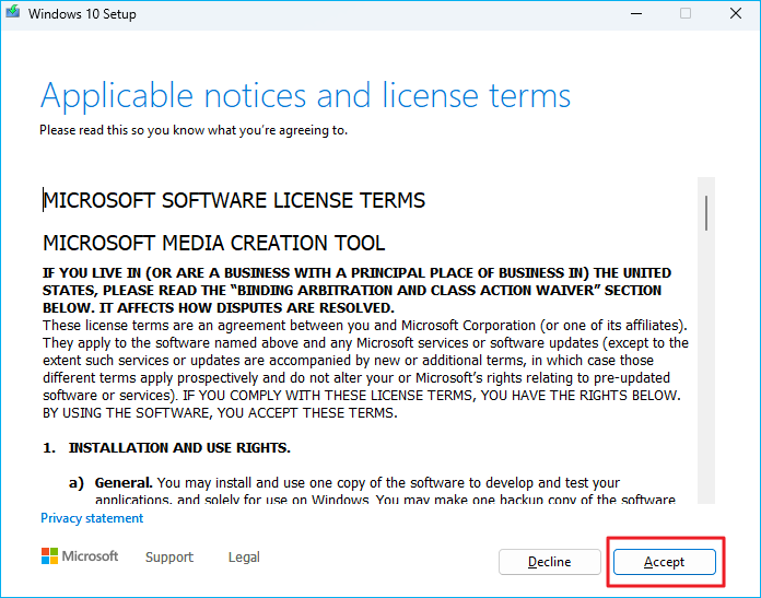 accept the license terms