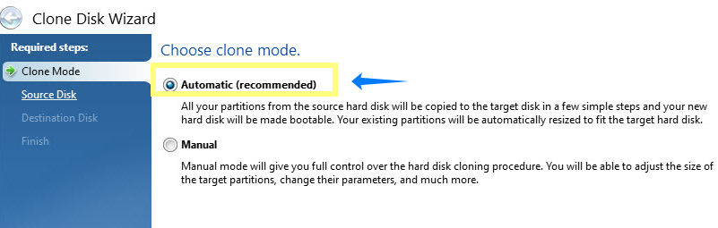 acronis automatic clone mode