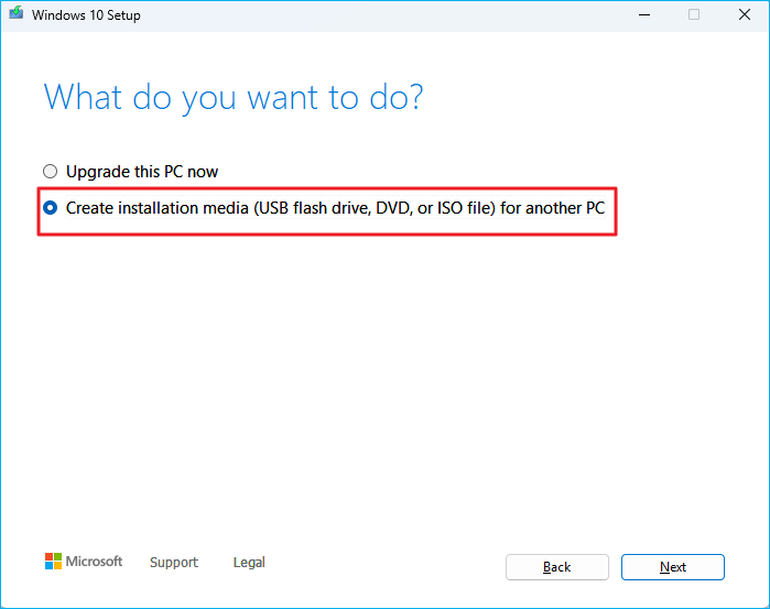 create installation media for another PC