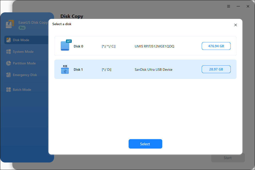 select the hard drive that you want to clone