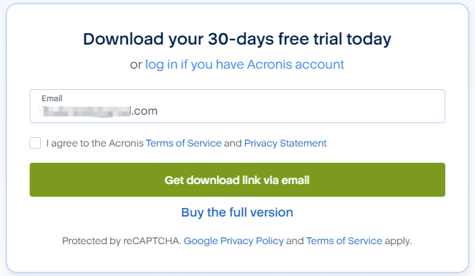 acronis email download link