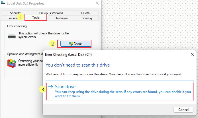 file explore windows scan drive