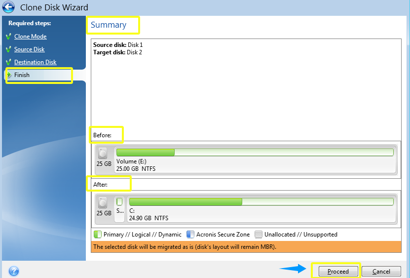 perform cloning in acronis