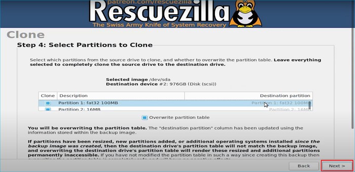 select all partitions to clone
