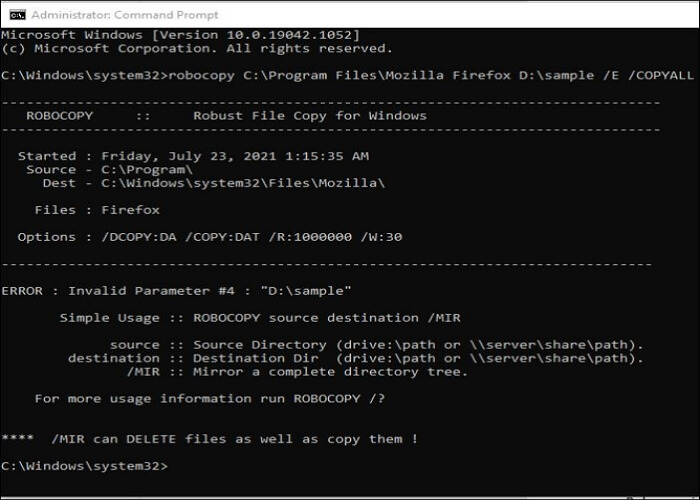 robocopy copyall command