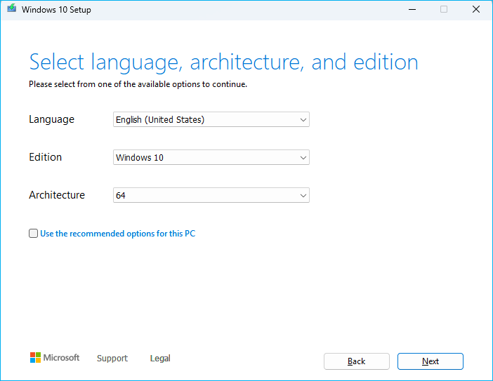 choose language, architecture, and edition