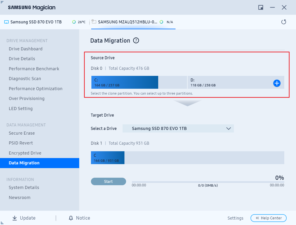 select partitions to clone